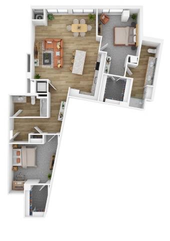 Floor plan for 2 beds, 2 baths, 1316 sqft